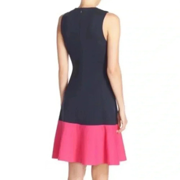 Eliza J Fit and Flare Navy Blue Pink Color block Dress Size 10 - Picture 2 of 10